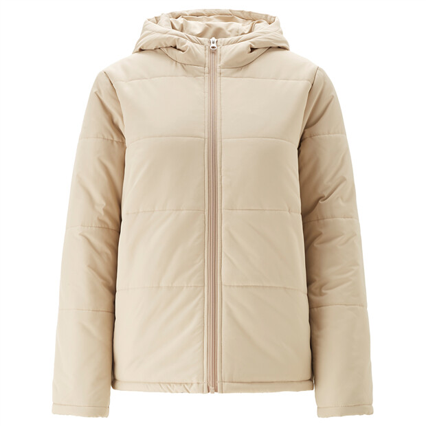 Solid color zip front padded hooded jacket