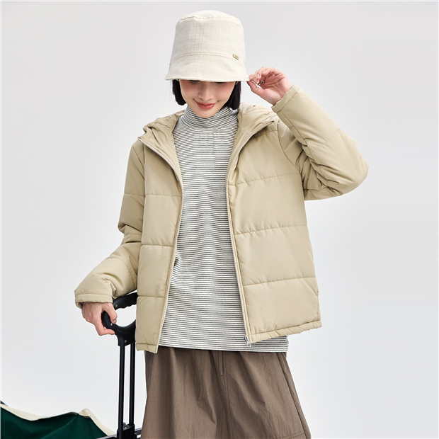 Solid color zip front padded hooded jacket | GIORDANO Online