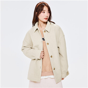 Thick drop shoulder loose faux woolen coat