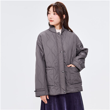 Wave quilted stand collar loose coat