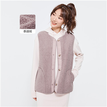 Teddy fleece crewneck sleeveless vest jacket