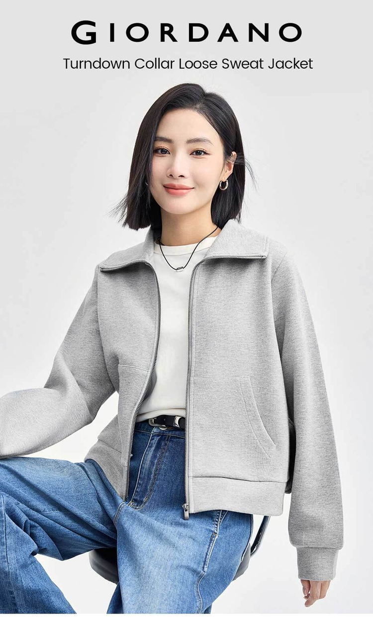 Kanga pockets loose sweat jacket | GIORDANO Online Store