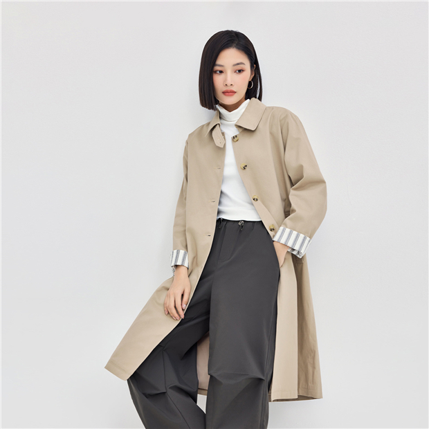 100% Cotton patchwork cuff trench coat | GIORDANO Online Store