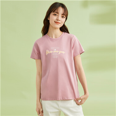 纯棉针织复古浪漫主题印花圆领短袖T恤