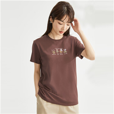 Secret garden print short sleeve cotton tee