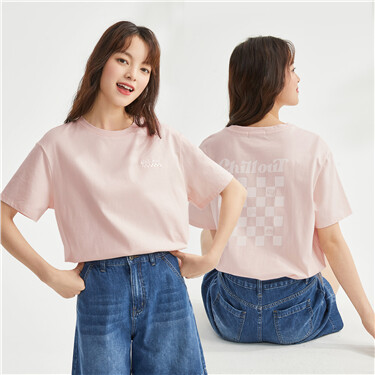 Letter embroidery print short sleeve cotton tee