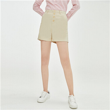 Button closure high-rise stretchy shorts