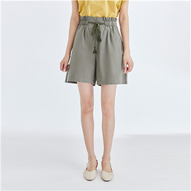 Ribbon elastic bud waist shorts
