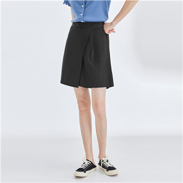 Solid color half elastic waist dress shorts