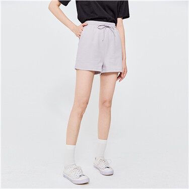 Drawstring elastic waist plain color shorts