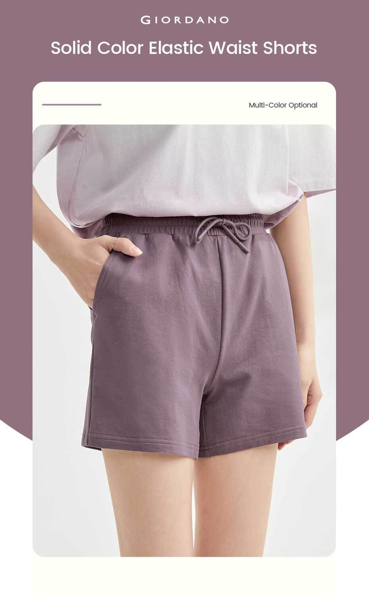 Drawstring elastic waist plain color shorts | GIORDANO