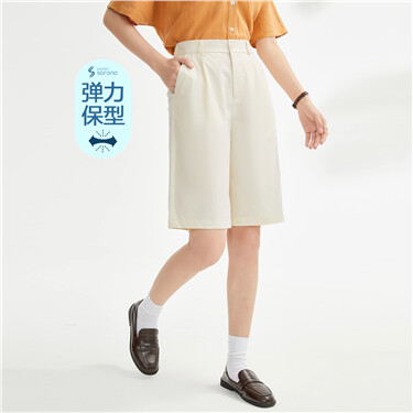 Sorona half elastic waist pleated shorts