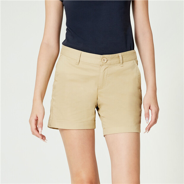 Women's Twill Mid-Rise Slim Fit Pocket Shorts (180 Elastic