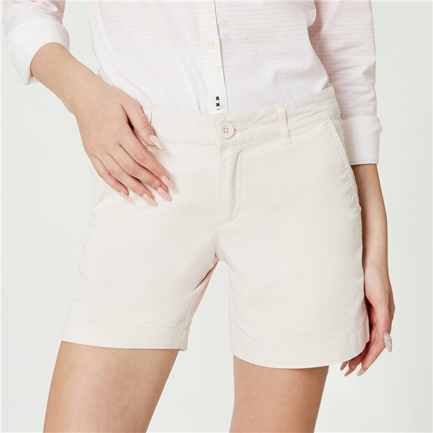 Women's Twill Mid-Rise Slim Fit Pocket Shorts (180 Elastic Waistband)