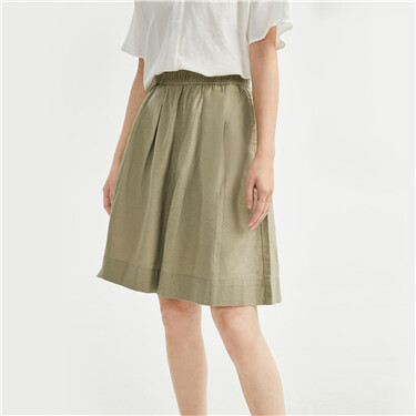 Linen cotton elastic waist pleated shorts