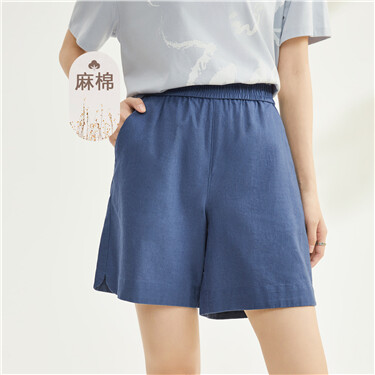 Linen cotton elastic waist lightweight shorts