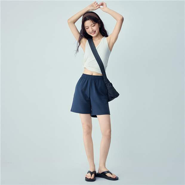 こ*た様 60s short sleeve sweat fade navy 100% Cotton elastic waist sweat shorts | GIORDANO Online Store