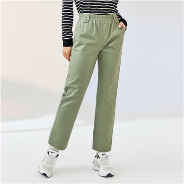 Stretchy solid color elastic waist pants