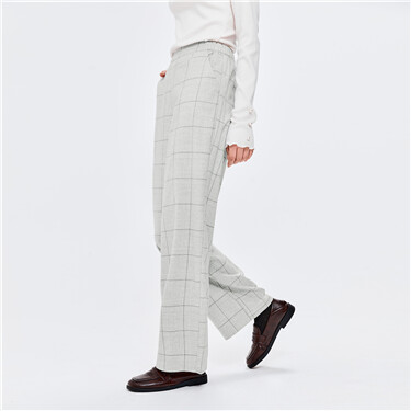 High waist wide leg plaid pattern pants