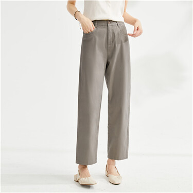 Solid color pleated mid rise stretch pants