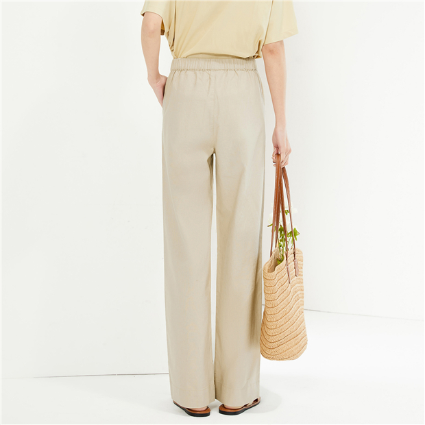 Linen cotton half elastic waist pants | GIORDANO Online Store