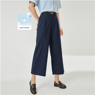 Linen-cotton high waist lightweight pants