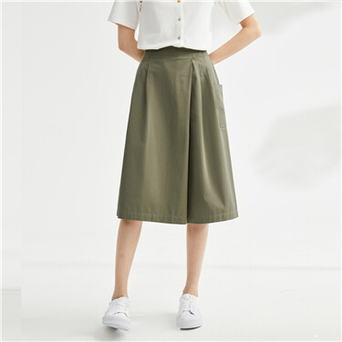 Big pockets half elastic waist skirt pants