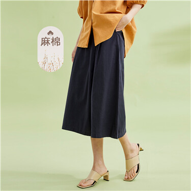 Linen cotton wide leg lightweight capri pants