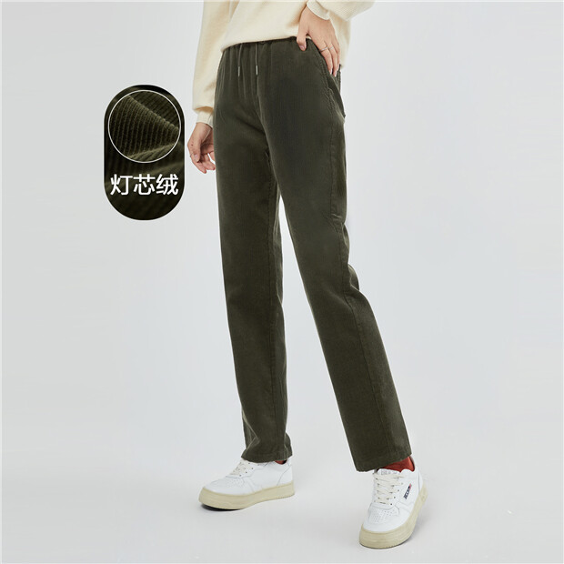 Elastic waist ankle length cotton corduroy pants