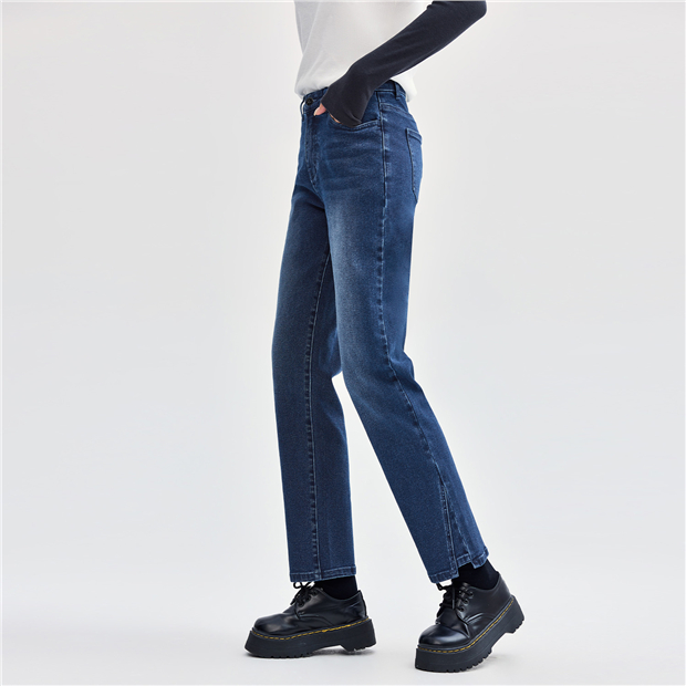 Washed Slit Leg Tight Stretch Denim Leg Ankle Length Pants