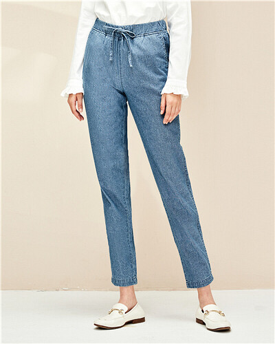 women's drawstring denim pants