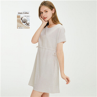 Linen-cotton bandage waist dress