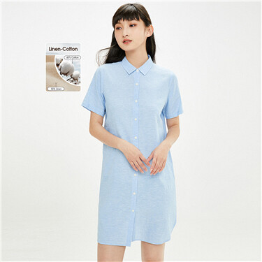 Linen-cotton open placket shirt dress