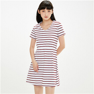 Stripe v-neck the waist stretchy dress