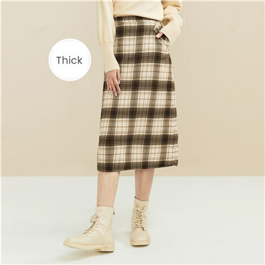 Flannel plaid half elastic waist skirt