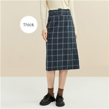 Flannel plaid belt skirt