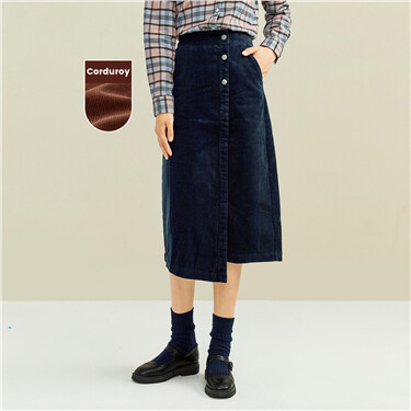 Corduroy asymmetrical mid-long skirt