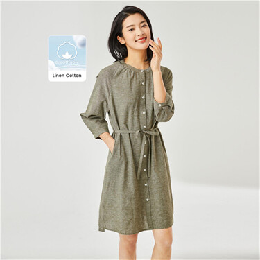 Linen cotton raglan sleeve shirt dress