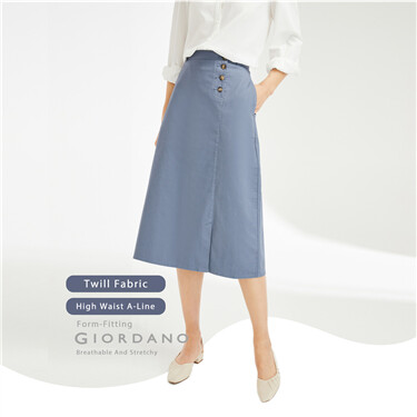 Stretchy button half elastic waist skirt
