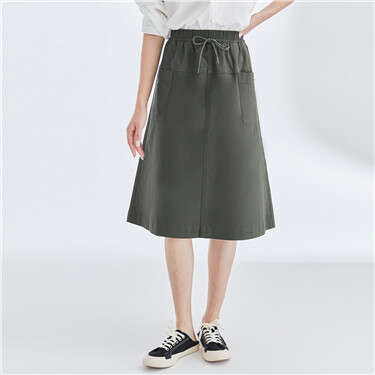 Patch pockets elastic waist skirt