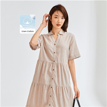 Linen cotton short sleeve loose shirt dress