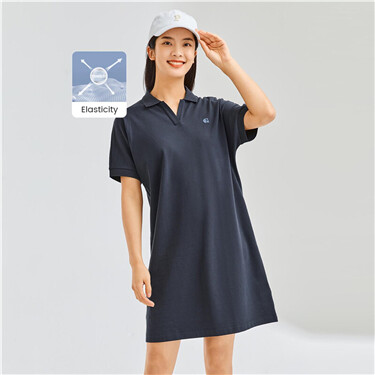 Embroidery stretchy raglan sleeve polo dress