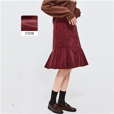 Ruffle hem corudroy cotton long skirt