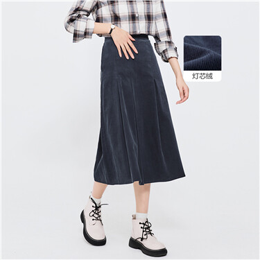 Cotton corduroy pleated long skirt