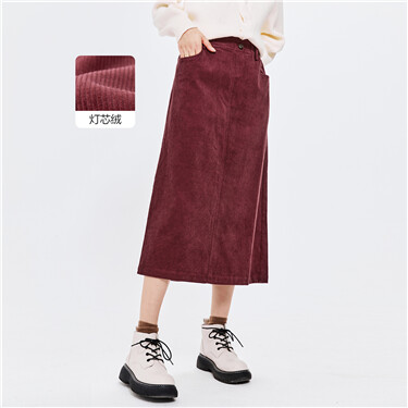Elastic waist corduroy cotton long skirt