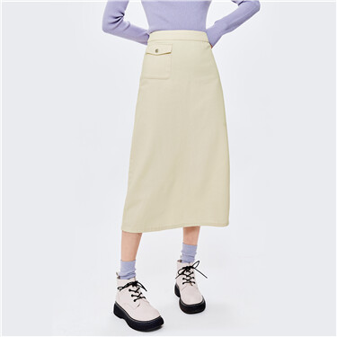 Plain color single pocket denim skirt