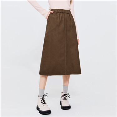 Elastic waist plain color cotton skirt