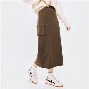 Cargo pocket elastic waist cotton skirt