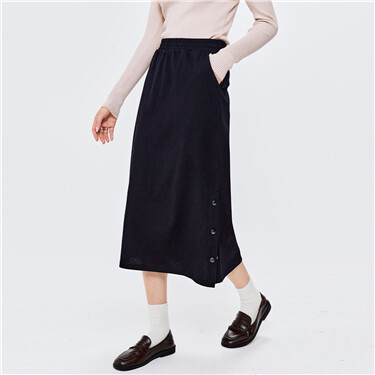 Button Side Split elastic waist skirt