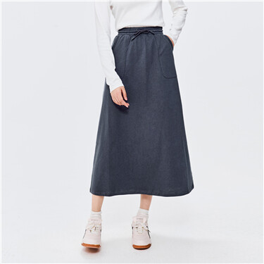 Elastic waist plain color cotton skirt